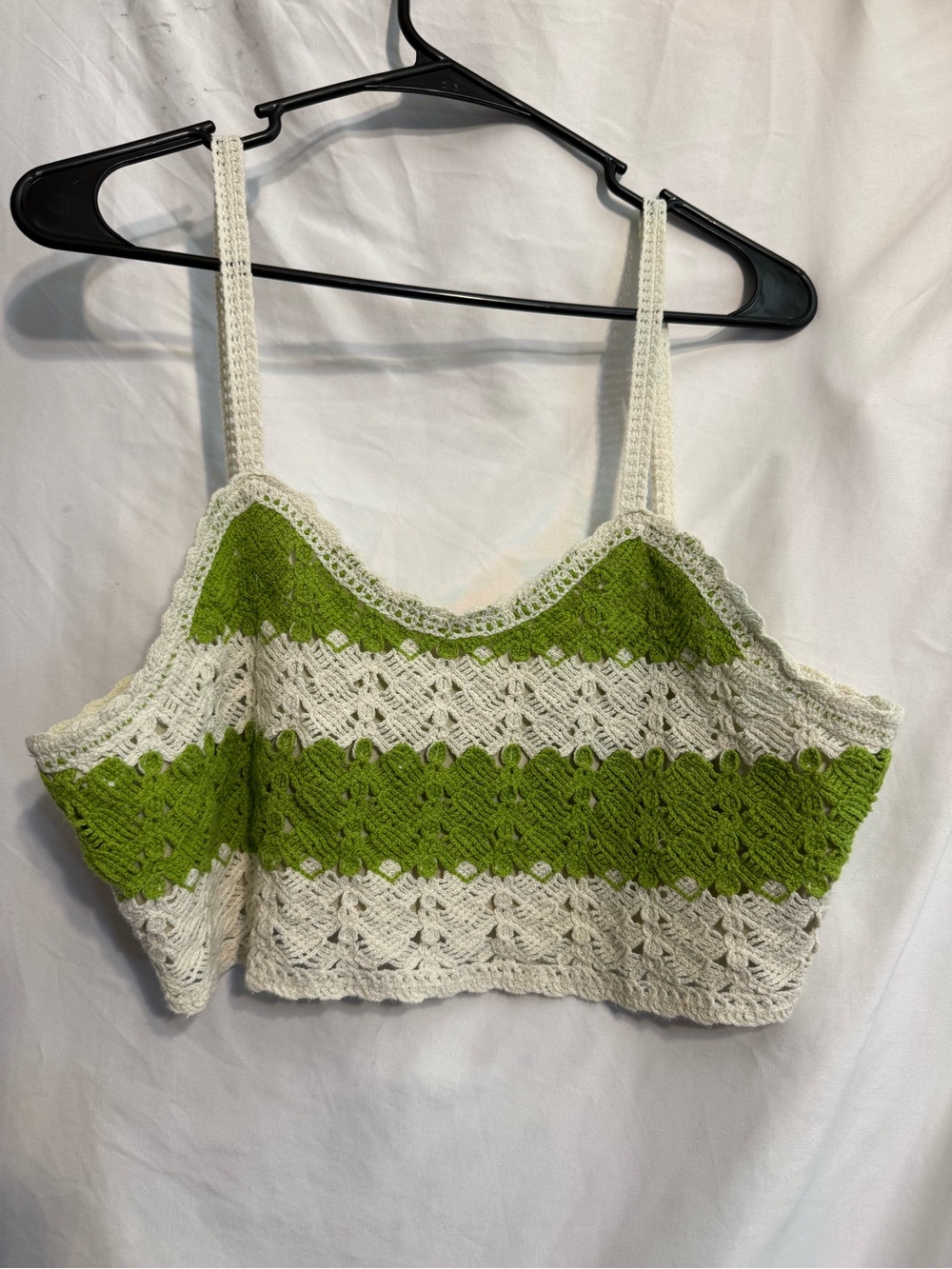 Rebellion Green and Cream Striped Crochet Crop Top